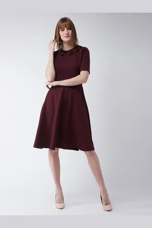 Chemistry Women Collared Round Neck Half Sleeve Solid Knee-Long Skater Party Dress