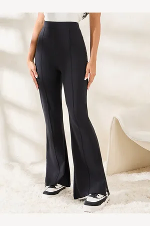 Styli Women Black High Rise Solid Fit & Flare Full Length Treggings with Slit Hem