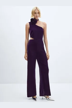 MANGO Velvet Jumpsuit with Applique Tie-up