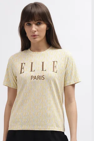 Elle Round Neck Typography Printed Cotton T-shirt