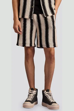 Muvazo Men Mid-Rise Geometric Self Design Crochet Cotton Shorts