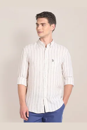 U.S. Polo Assn. Regular Fit Long Sleeves Linen Opaque Striped Casual Shirt