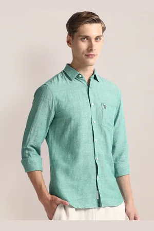 U.S. Polo Assn. Spread Collar Long Sleeves Linen Casual Shirt
