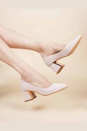 LAVIE Textured Round Toe Block Heeled Pumps
