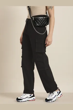 HERE&NOW Women Solid Pure Cotton Cargos Trousers