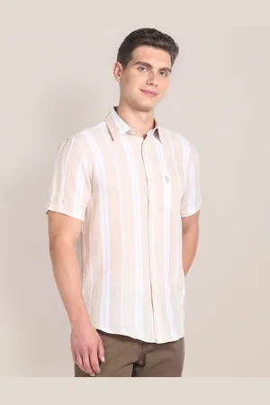U.S. Polo Assn. Striped Spread Collar Short Sleeves Cotton Linen Casual Shirt