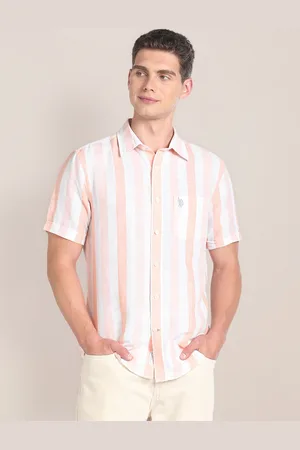 U.S. Polo Assn. Striped Spread Collar Short Sleeves Cotton Linen Casual Shirt