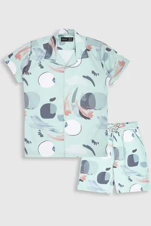 CAVIO Boys Printed Shirt Collar Short Sleeves Pure Cotton with Short