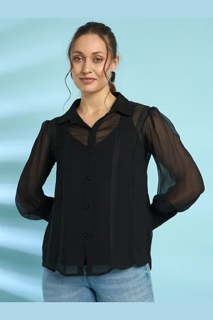 Antheaa Chiffon Lace Insert Shirt Style Top