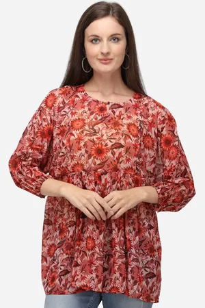 RAISIN Women Coral Floral Printed Georgette A-Line Tunic
