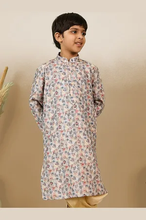 Sanwara Boys Floral Flared Sleeves Mandarin Collar Kaftan Kurta