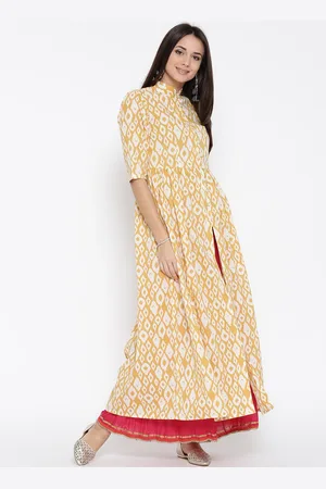 Sera Women Mustard Yellow & Off-White Printed A-Line Kurta