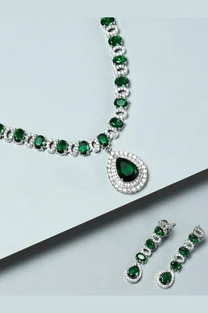 OOMPH American Diamond Studded Teardrop Statement Design Jewellery Set