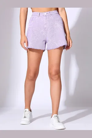 HJ HASASI Women Floral Printed Loose Fit High-Rise Pure Cotton Denim Shorts