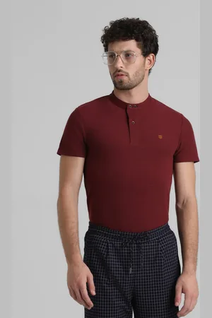 JACK & JONES Men Mandarin Collar Pockets Slim Fit T-shirt