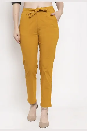 Clora Creation Women Mustard Yellow Smart Straight Fit Solid Cigarette Trousers
