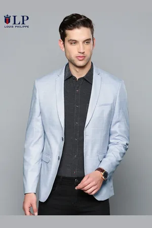 Louis Philippe Men Blue Checked Slim Fit Single-Breasted Casual Blazer