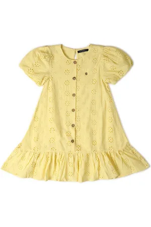 Allen Solly Girls Pure Cotton Puff Sleeve A-Line Solid Dress