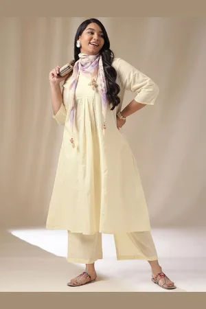 Janasya Regular Plus Size Pure Cotton Kurta with Palazzos With Scarf