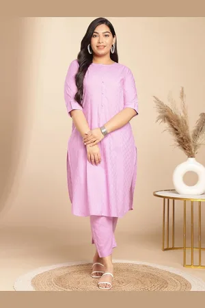 Janasya Plus Size Self Design Pure Cotton Plus Size Tunic With Trousers