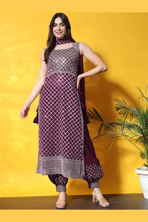 Chhabra 555 Checked Embroidered Square Neck Sleeveless Kurta Afghan Kurta Sets