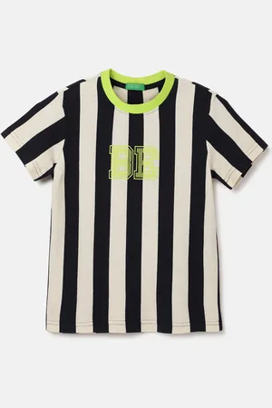 Benetton Boys Striped Pure Cotton Applique T-shirt