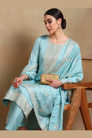 Ahika Women Ethnic Motifs Yoke Design Regular Sequinned Kurta with Trousers & With Dupatta