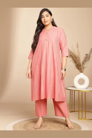 Janasya Plus Size Self Design Pure Cotton Tunic With Trousers