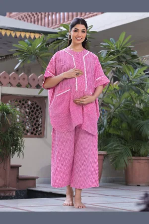 Aujjessa Printed Pure Cotton Maternity Tunic With Palazzos