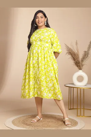 Janasya Cotton Floral Gathered Dress