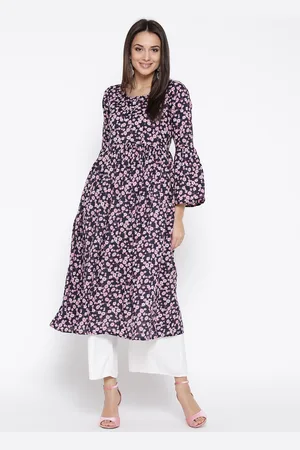 Sera Women Navy & Pink Printed A-Line Kurta