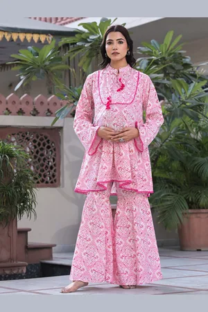 Aujjessa Ethnic Motifs Printed Maternity A-Line Pure Cotton Kurta with Sharara