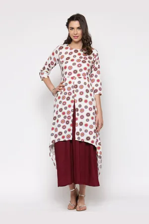 Sera Women White & Brown Printed Kurti with Palazzos