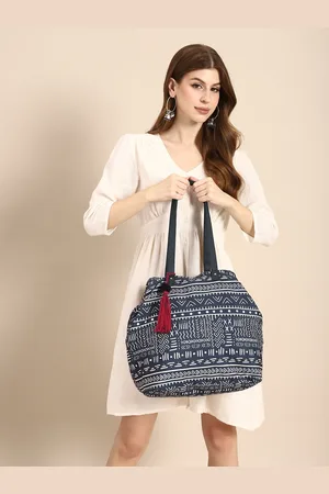 Sangria Geometric Printed Oversized Structured Tote Bag with Tasselled