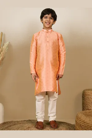 Sanwara Boys Geometric Woven Design Jacquard Weave Straight Kurta With Pyjamas