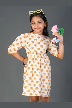 Kids On Board Girls Ethnic Motifs Printed Cotton Empire Dress