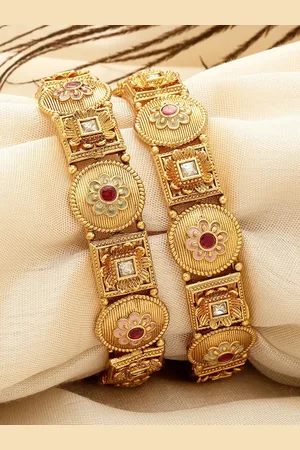 karatcart Set Of 2 Gold Plated & Kundan Studded Bangles