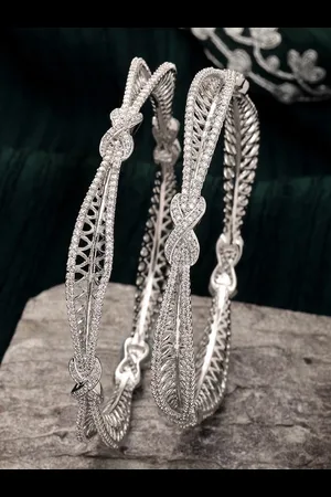 karatcart Set Of 2 Silver-Plated AD-Studded Bangles