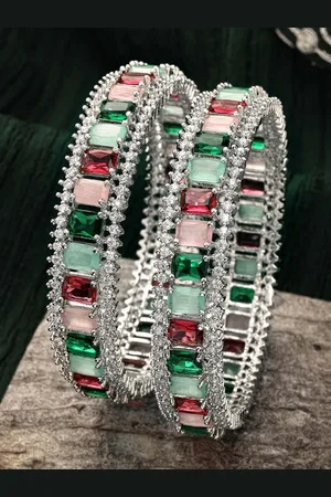 karatcart Set Of 2 Silver-Plated AD-Studded Bangles