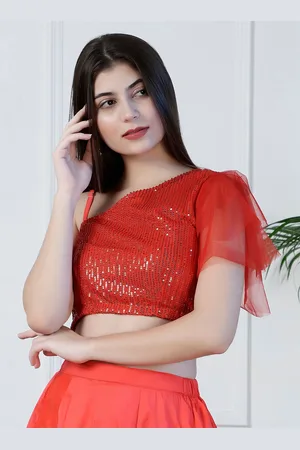 NEUDIS Embellished One Shoulder Blouson Crop Top