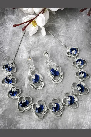 karatcart Silver Plated CZ Studded Jewellery Set