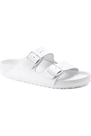 Birkenstock Arizona White Narrow Width Natural Leather Two-Strap Sandals