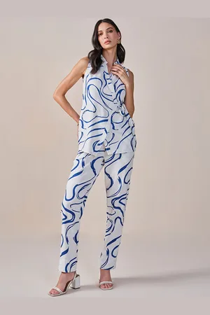 AND Printed Shirt Collar Top & Flared Trousers