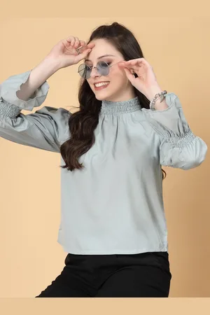 RAASSIO High Neck Long Sleeves Crepe Top