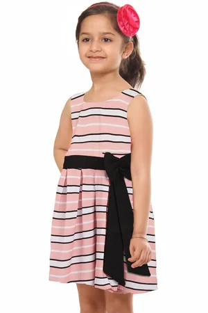 Kids On Board Girls Striped Cotton Fit & Flare Dress