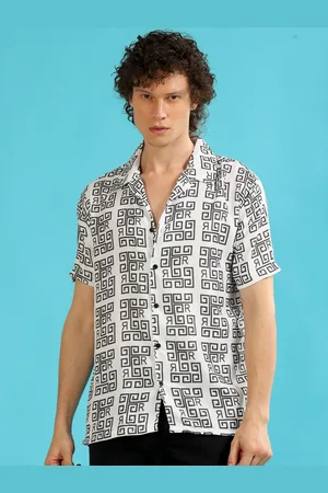 Bushirt Relaxed Geometric Printed Spread Collar Short Sleeves Oversize Party Shirt