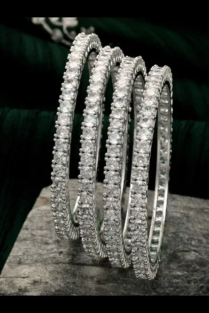karatcart Set Of 4 Silver Plated AD-Studded Bangles