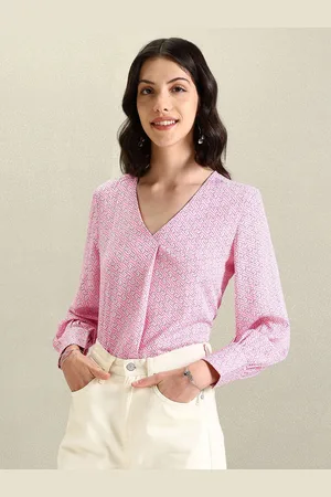 Ralph Lauren Geometric Printed V-neck Cuffed Sleeve Top