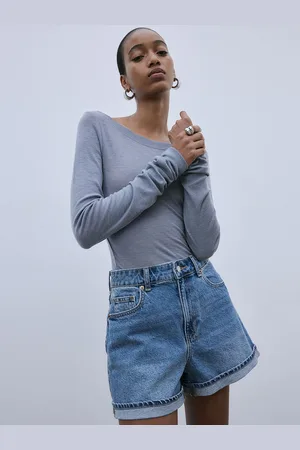 H&M Women Cotton High-Waisted Denim Shorts