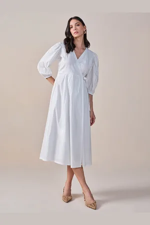 AND Striped V-Neck Midi Dress